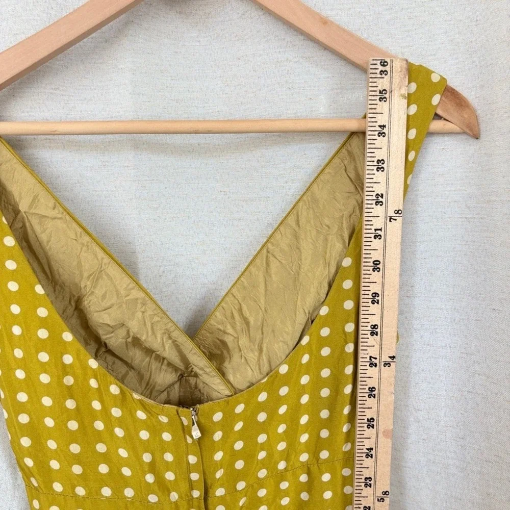 VTG J Crew Silk Polka Dot V Neck Rose Sun Dress Short Mini Sz‎ 2 Mustard Yellow